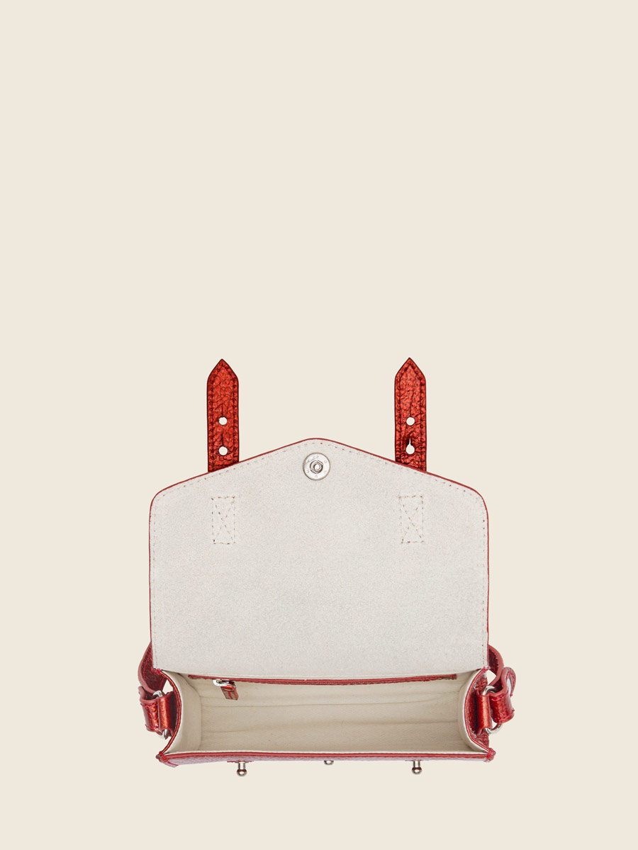 Small red leather crossbody bag LeMini Indispensable - Star Flame inside view
