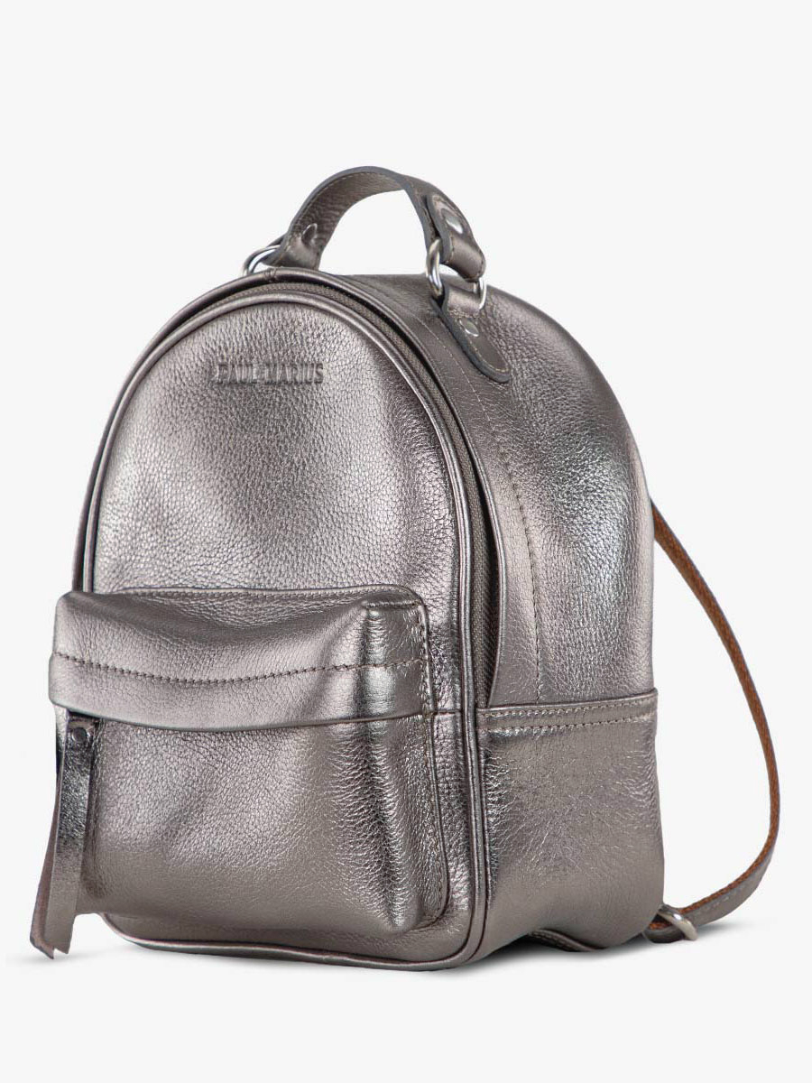 Small Leather Backpack Silver for Women LeMini Intrepide Steel PAUL MARIUS