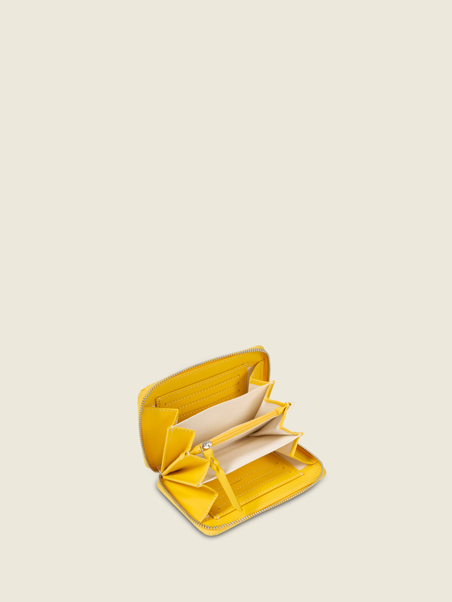 Yellow leather wallet LePortefeuille Alice - Citronnade inside view
