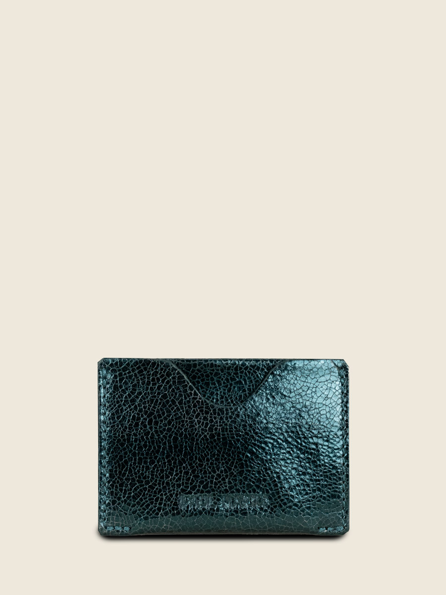 shimmering-green-leather-card-holder-leporte-cartes-gabin-minuit-front-view-m55-m-gr