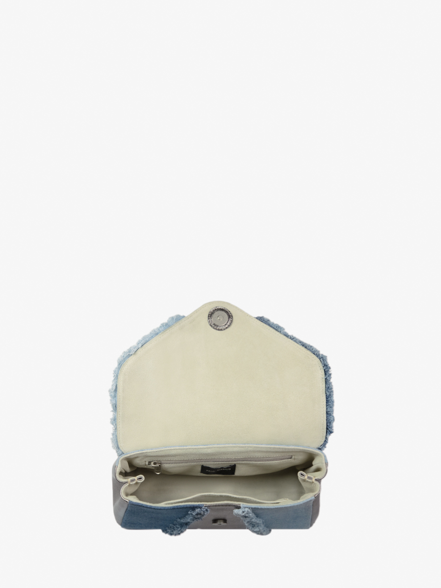 Denim and Silver Leather Crossbody Bag Women Suzon M Denim Steel PAUL MARIUS