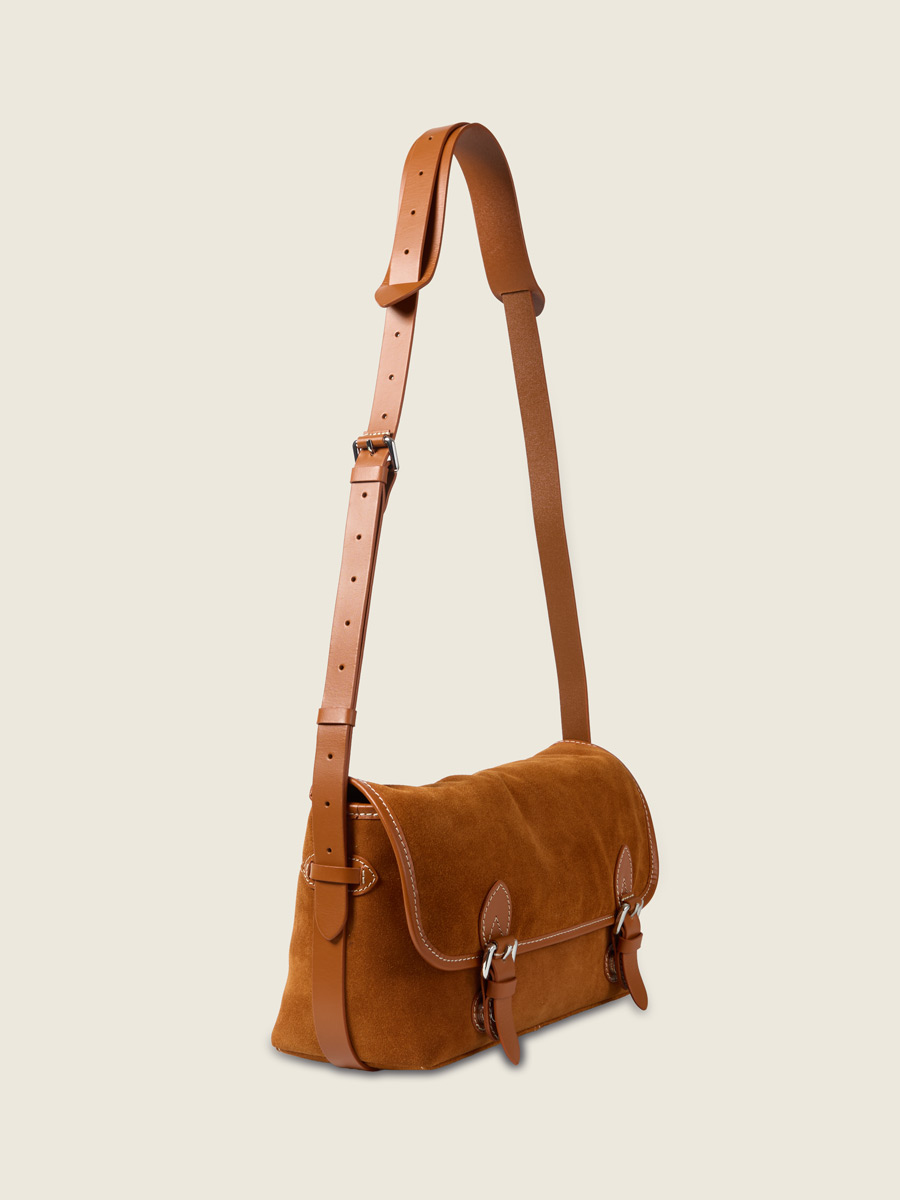 Suede leather crossbody bag Loulou  - Brick back view