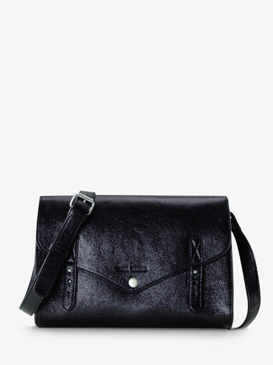 Shimmering Black Leather Shoulder Bag for Women L Indispensable Eclipse PAUL MARIUS