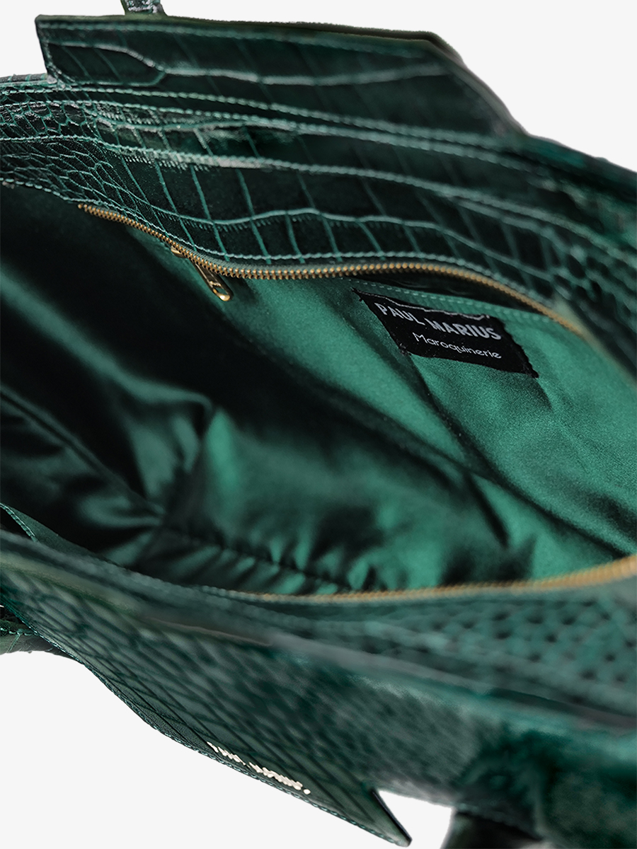 Dark Green Leather Shoulder Bag for Women Madeleine Alligator Malachite PAUL MARIUS