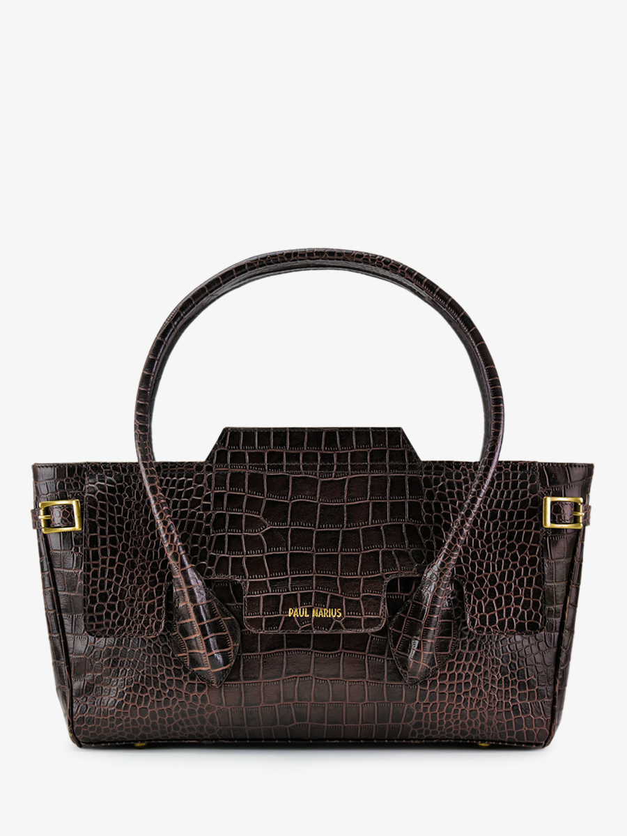 leather-shoulder-bag-for-woman-dark-brown-front-view-picture-madeleine-alligator-tigers-eye-paul-marius-3760125357430