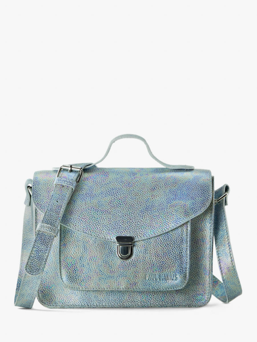 White and Holographic Leather Handbag for Women Mademoiselle George Granite PAUL MARIUS