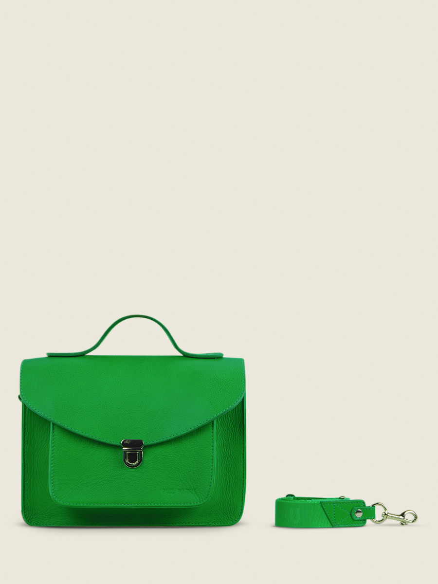 green-leather-handbag-mademoiselle-george-neon-paul-marius-front-view-picture-w05-ne-gr