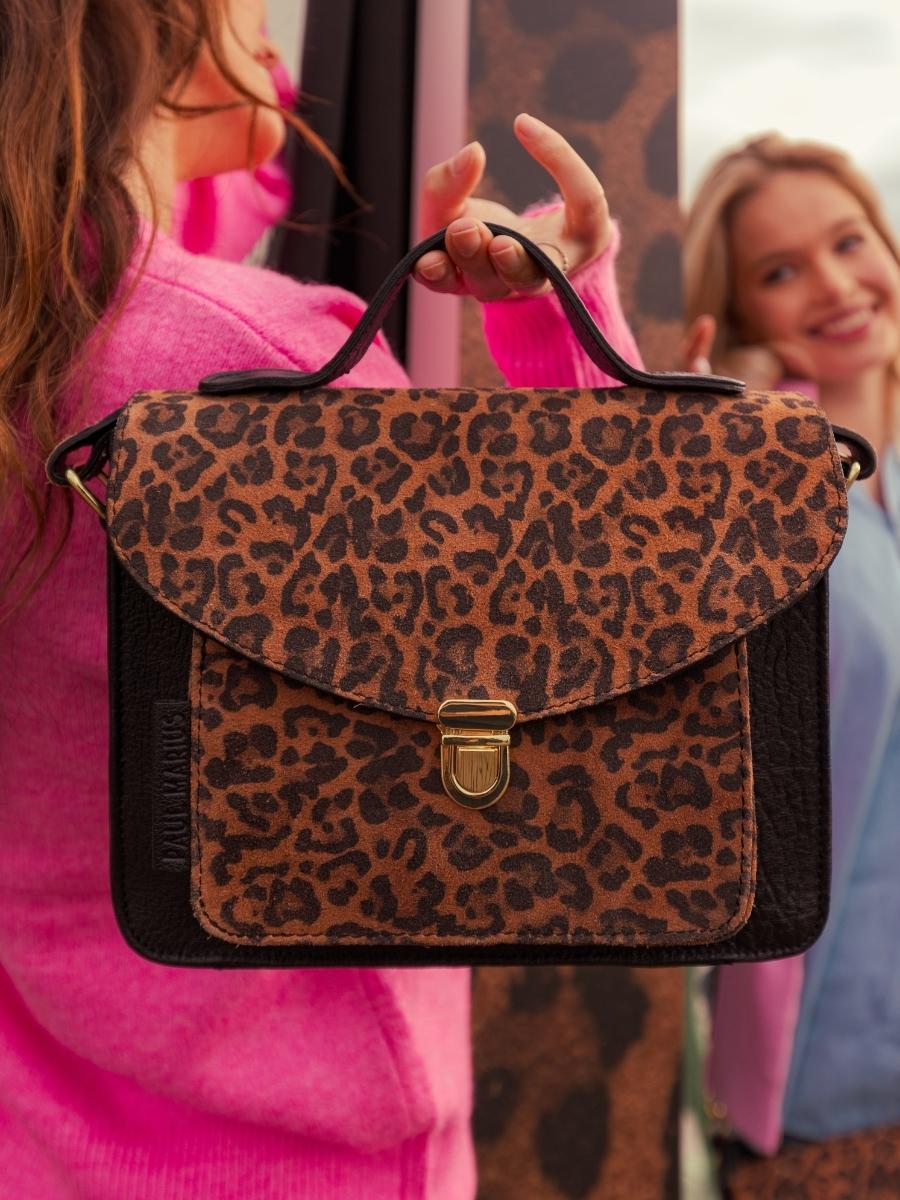 Leopard Black Leather Handbag for Women Mademoiselle George Leopard Black PAUL MARIUS