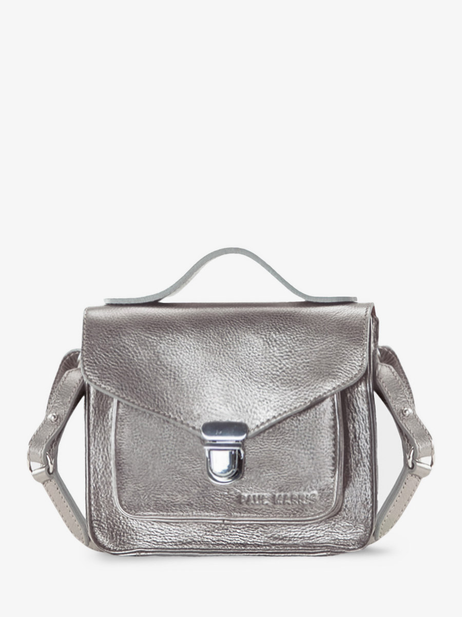 silver-leather-handbag-mademoiselle-george-xs-steel-paul-marius-front-view-picture-w05xs-gm