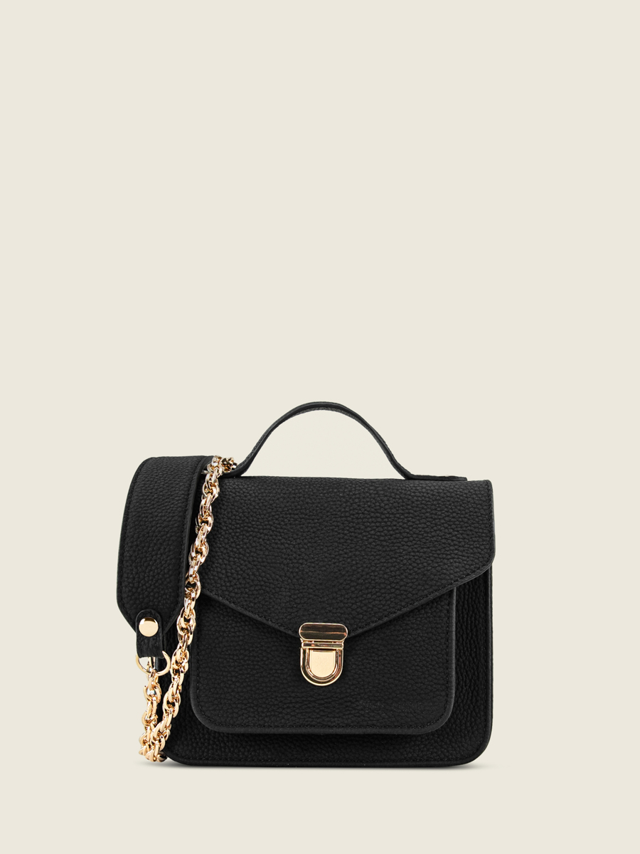 mini-cross-body-bag-leather-mademoiselle-george-xs-n2-soft-black-front-view-w105xs-bm-b