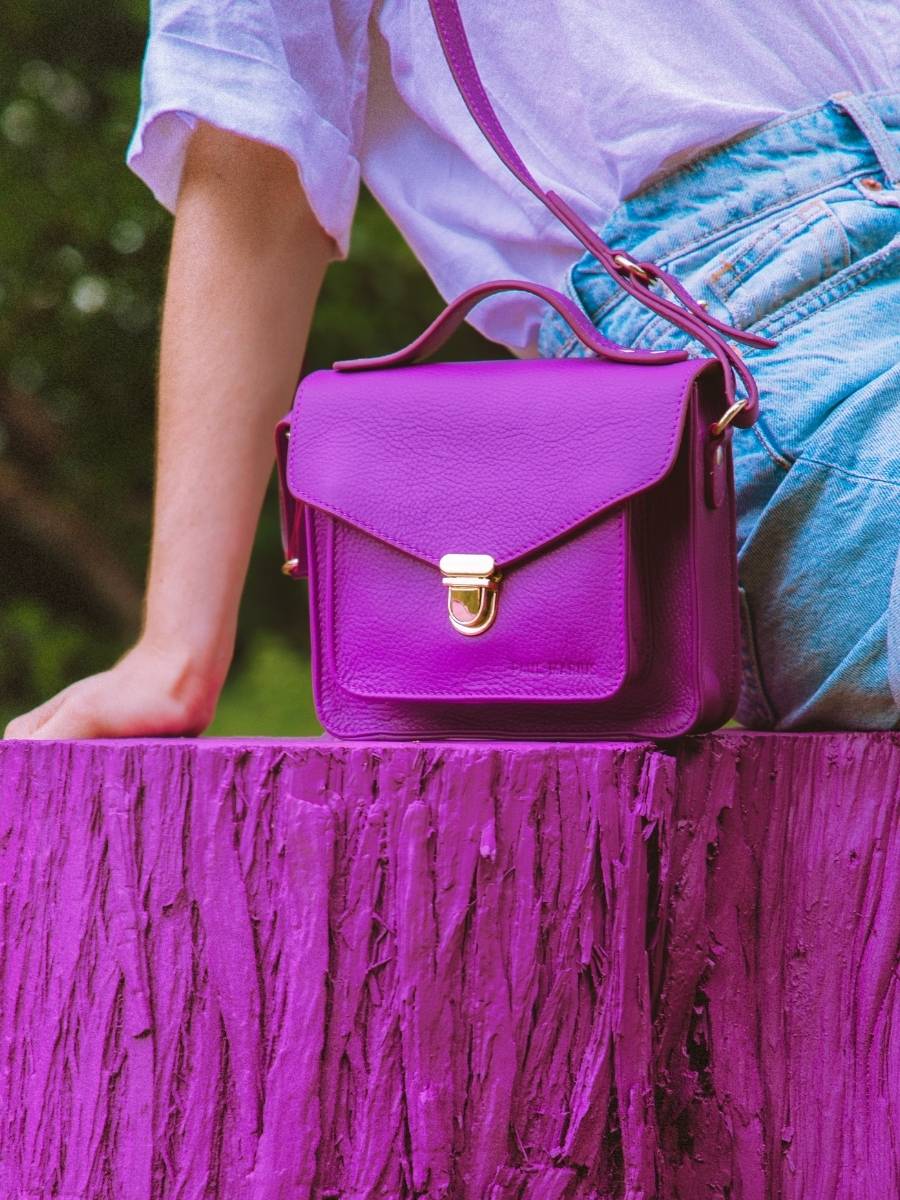 Purple Leather Mini Cross body Bag for Women Mademoiselle George XS Sorbet Blackcurrant PAUL MARIUS