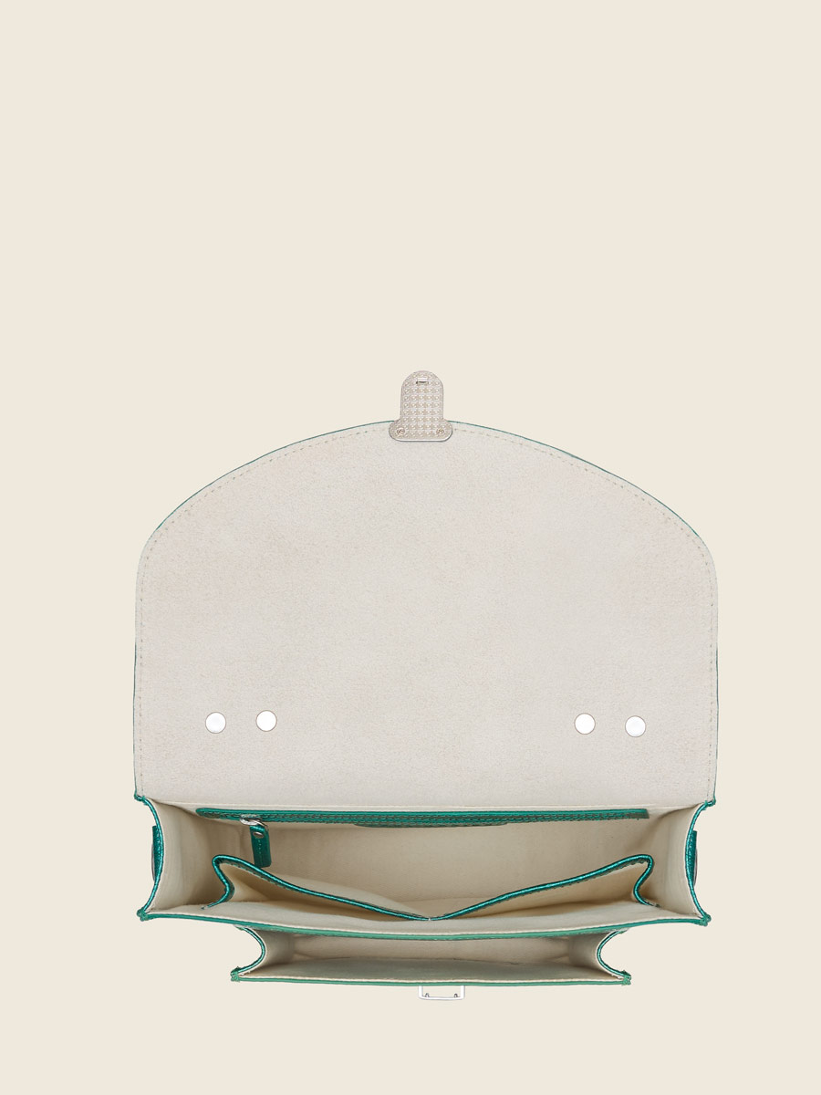 Blue leather handbag Mademoiselle George - Lagoon Star inside view