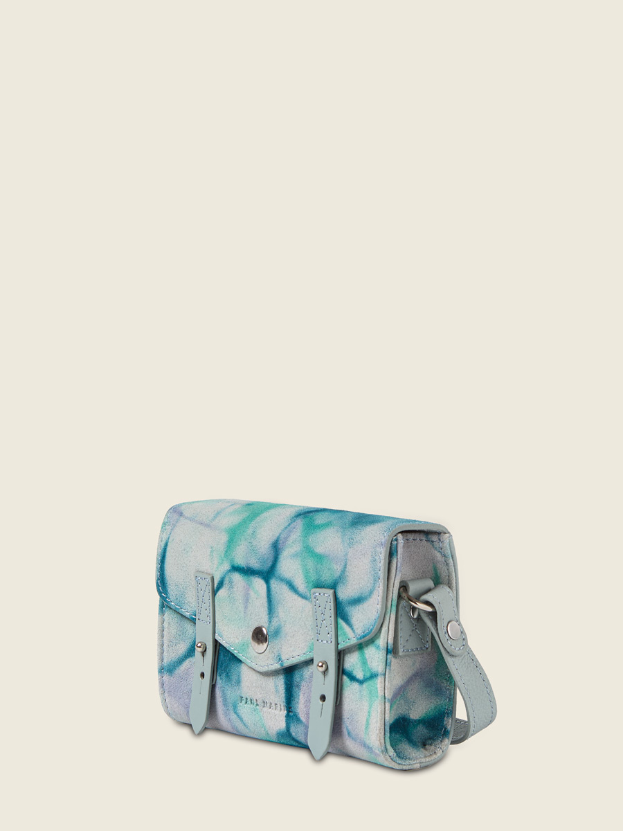 Small blue leather crossbody bag LeMini Indispensable - Tie & Dye Blue back view