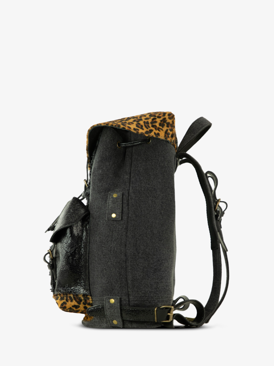 black and leopard leather backpack for women MonLegionnaire Chimere Denim Black PAUL MARIUS
