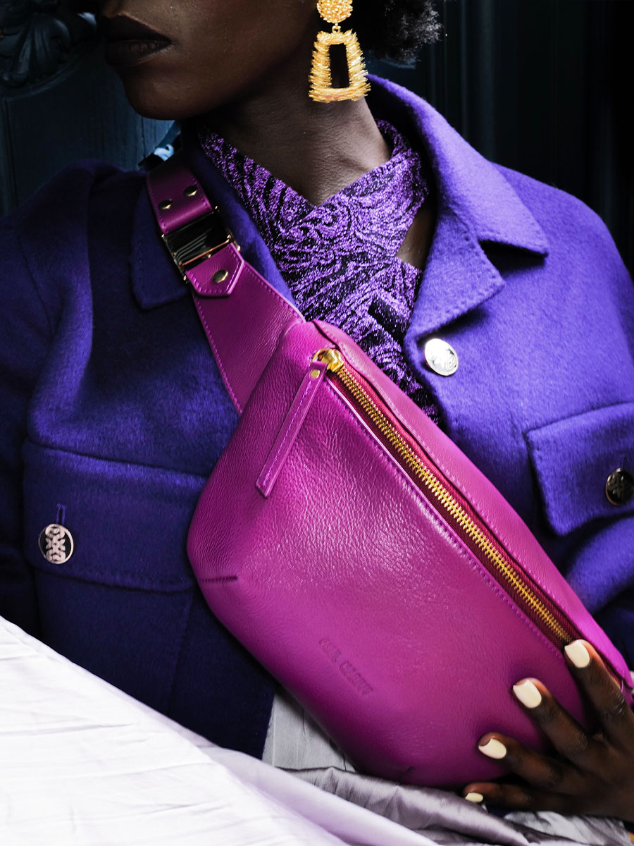 Purple Leather Fanny Pack LaBanane Art Deco Zinzolin PAUL MARIUS
