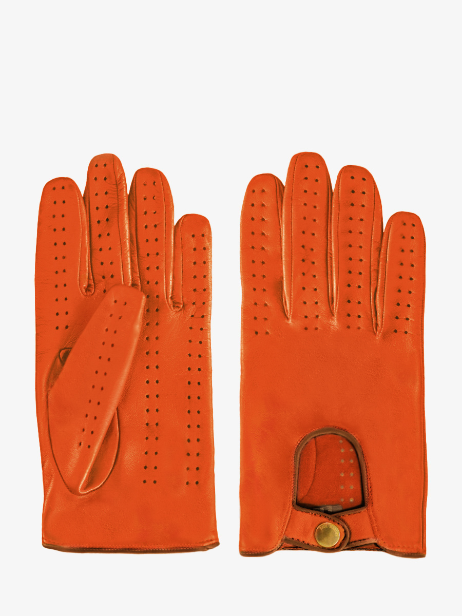 Orange Leather Racing Gloves for Men Racing Gloves Men Allure Orange Light Brown PAUL MARIUS