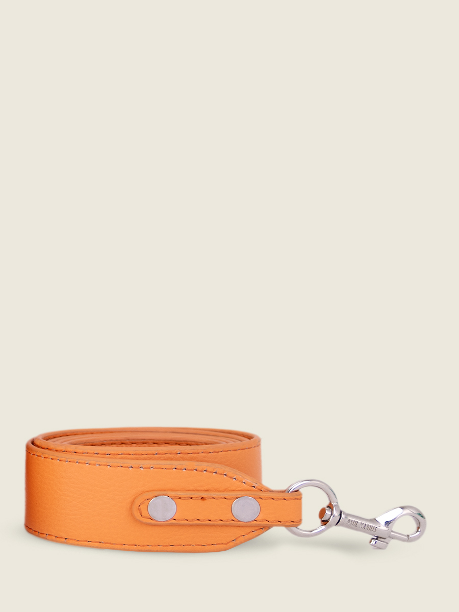 front-view-picture-orange-leather-bag-strap-labandouliere-pastel-apricot-paul-marius