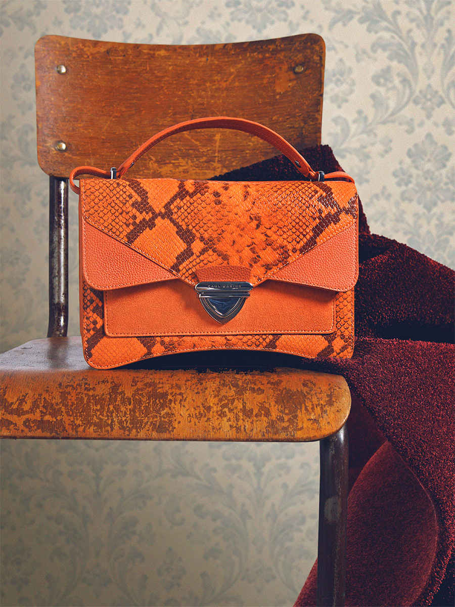Amber python leather handbag Madame George Python - Ambre back view