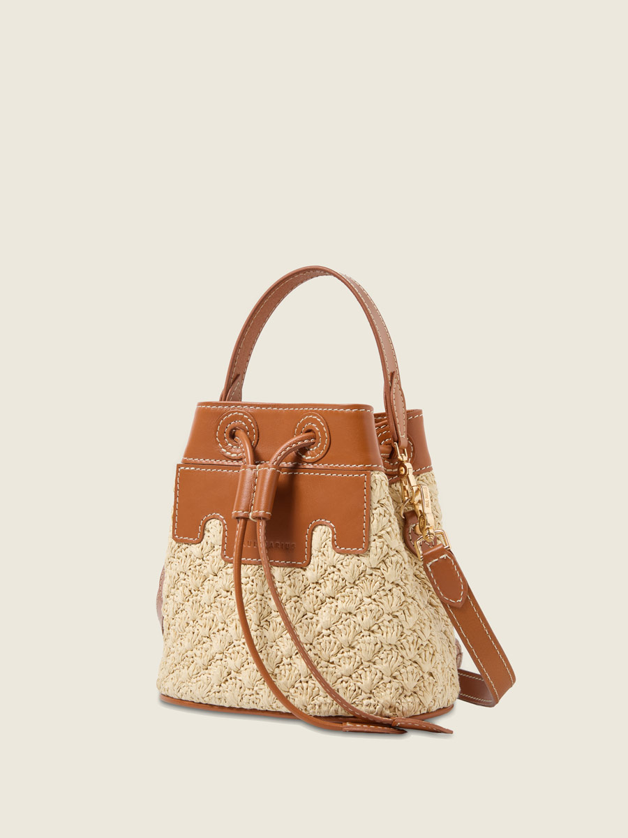 Small bucket raffia handbag Capucine XS Raphia - Natural / Cognac inside view