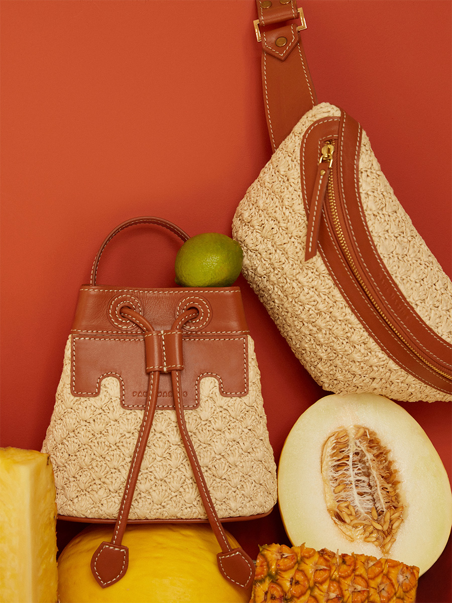 Small bucket raffia handbag Capucine XS Raphia - Natural / Cognac focus material photo