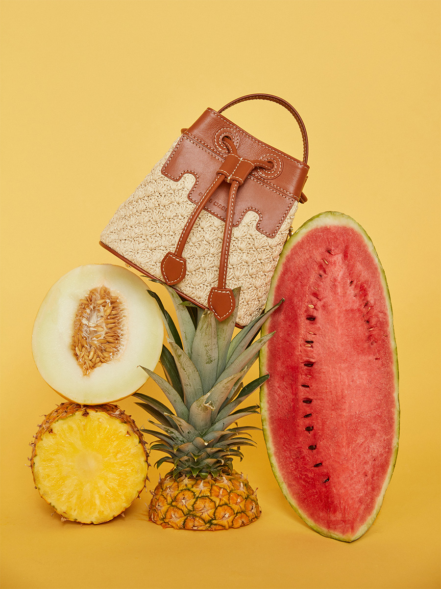 Small bucket raffia handbag Capucine XS Raphia - Natural / Cognac side view