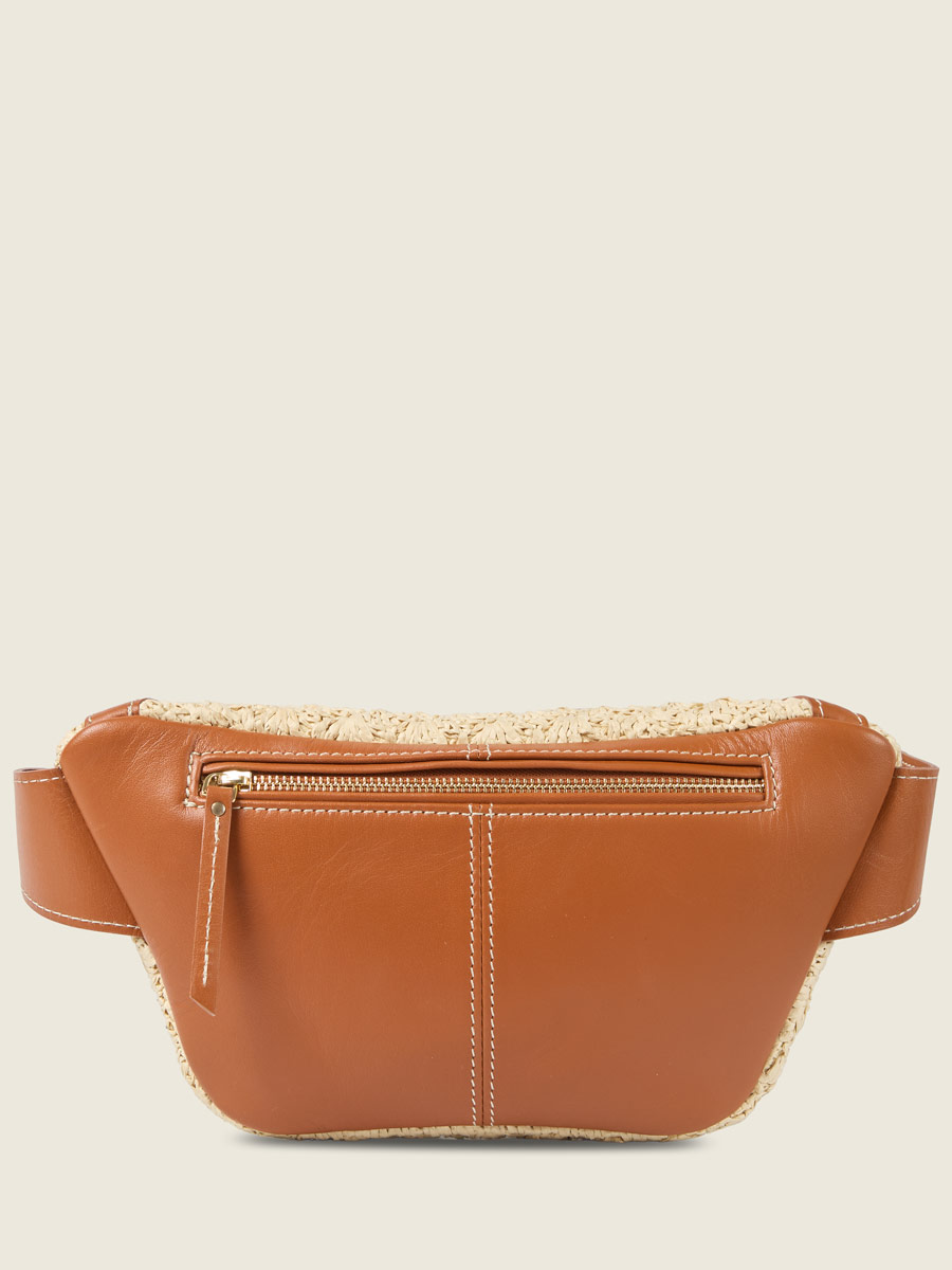 Leather and raffia fanny pack LaBanane Raphia - Natural / Cognac ambient view