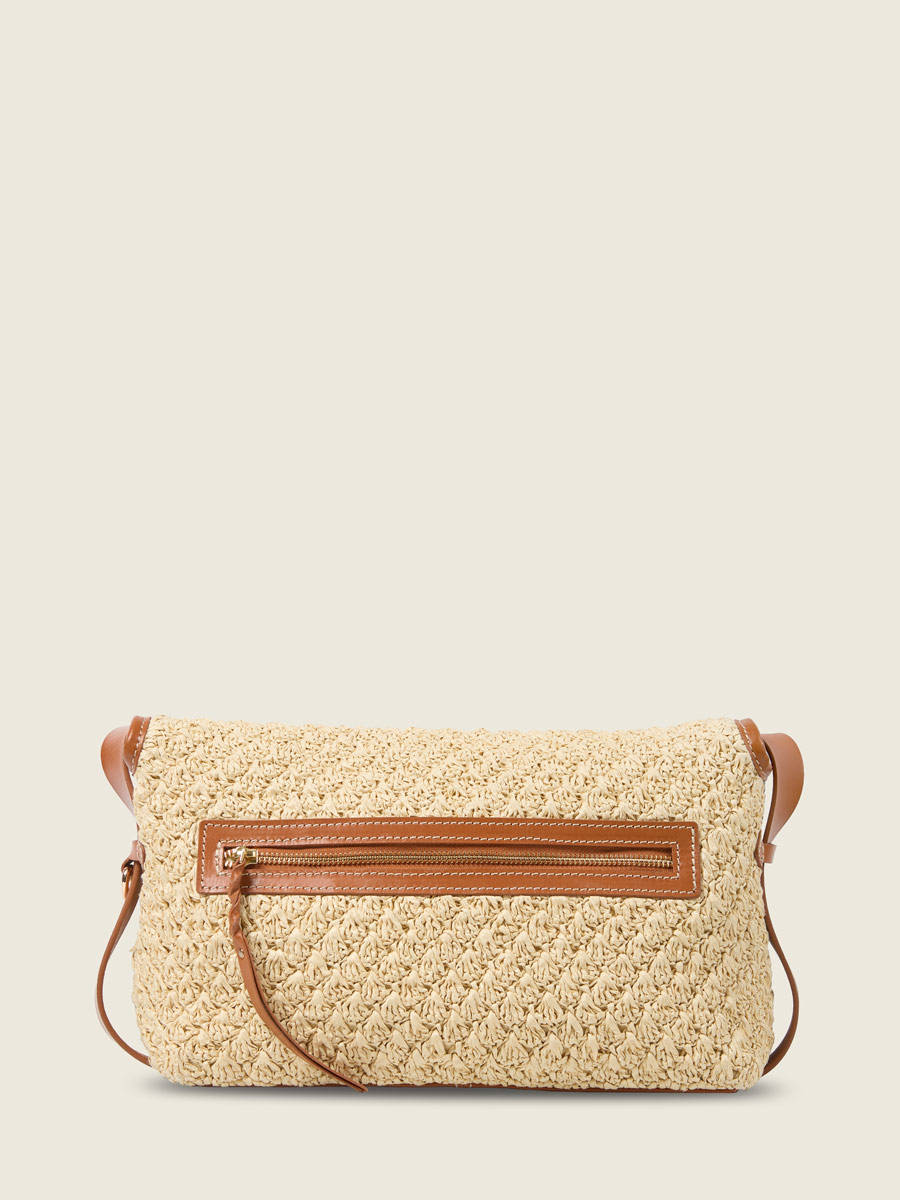 Raffia and leather crossbody bag Loulou Raphia - Natural / Cognac ambient view