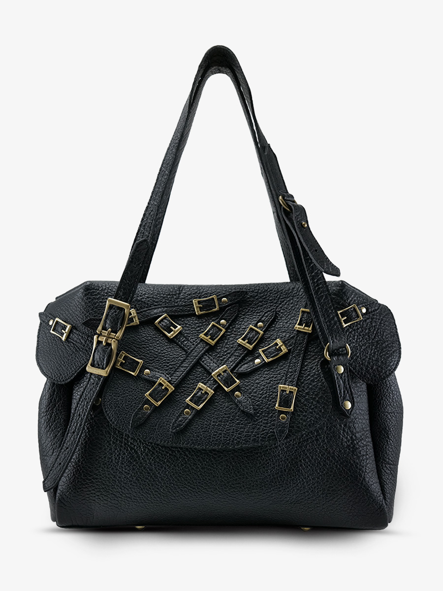 black-leather-shoulder-bag-front-view-picture-lasophistiquee-m-edition-noire-paul-marius-3760125356341