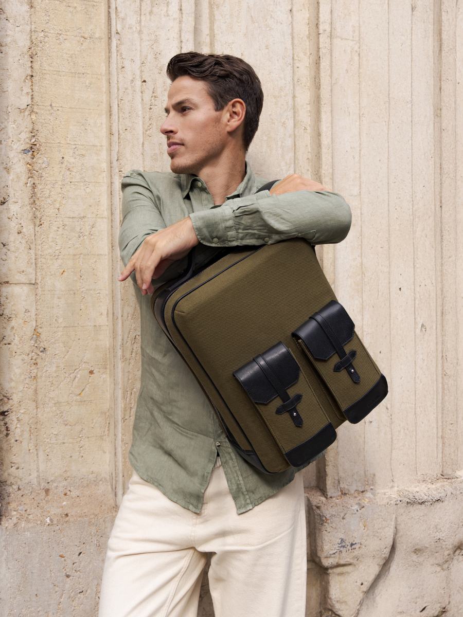 leather backpack unisex black and khaki Urbain Black Khaki Canvas PAUL MARIUS