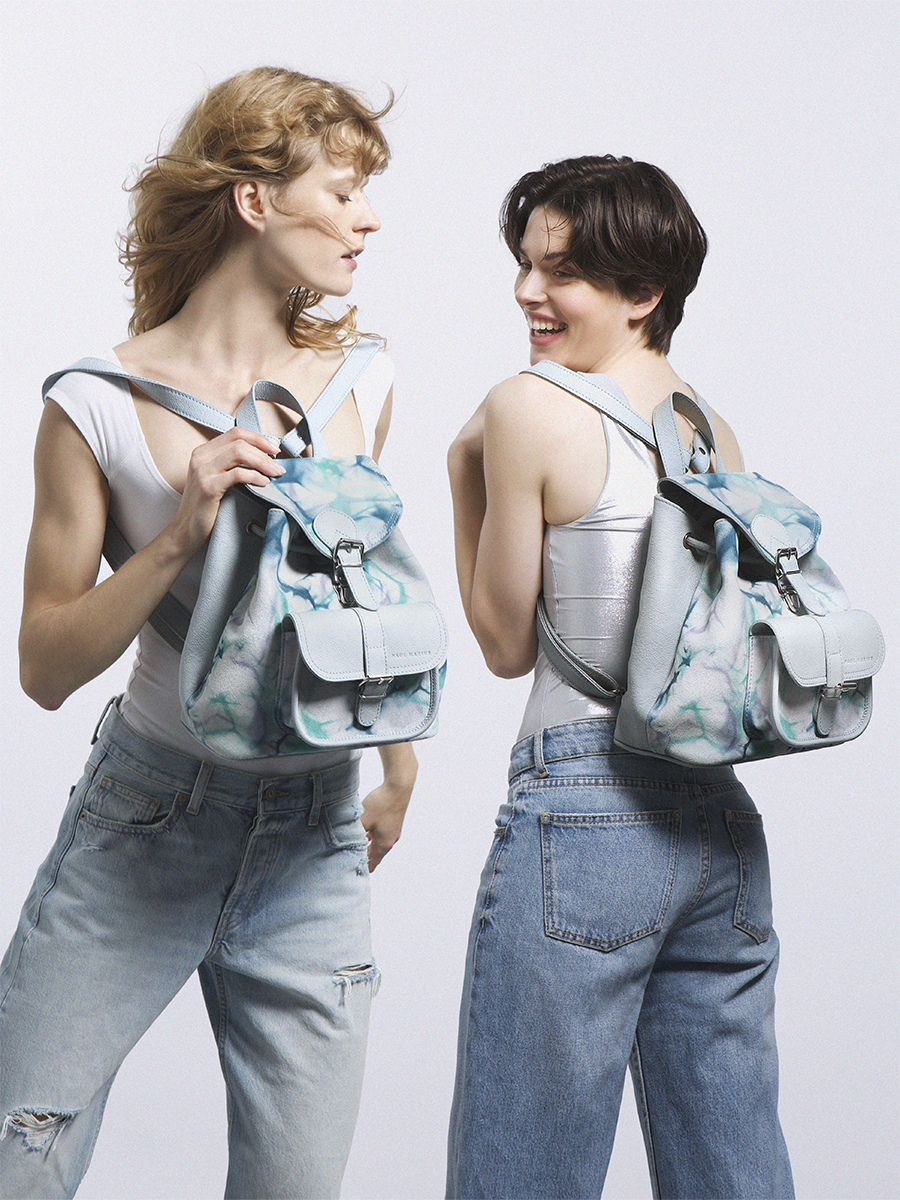 Blue leather backpack LeBaroudeur - Tie & Dye Blue focus material photo