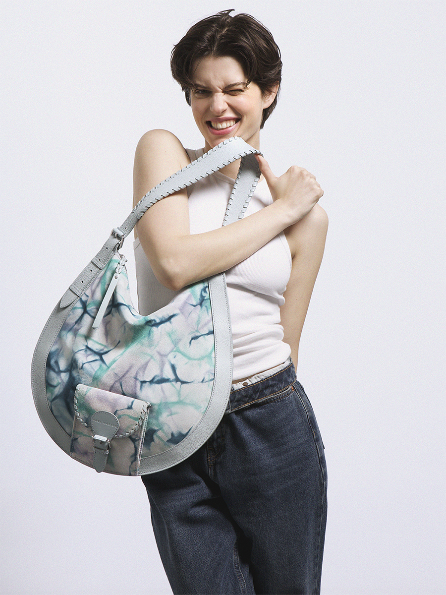 Blue leather hobo bag LeHobo - Tie & Dye Blue inside view