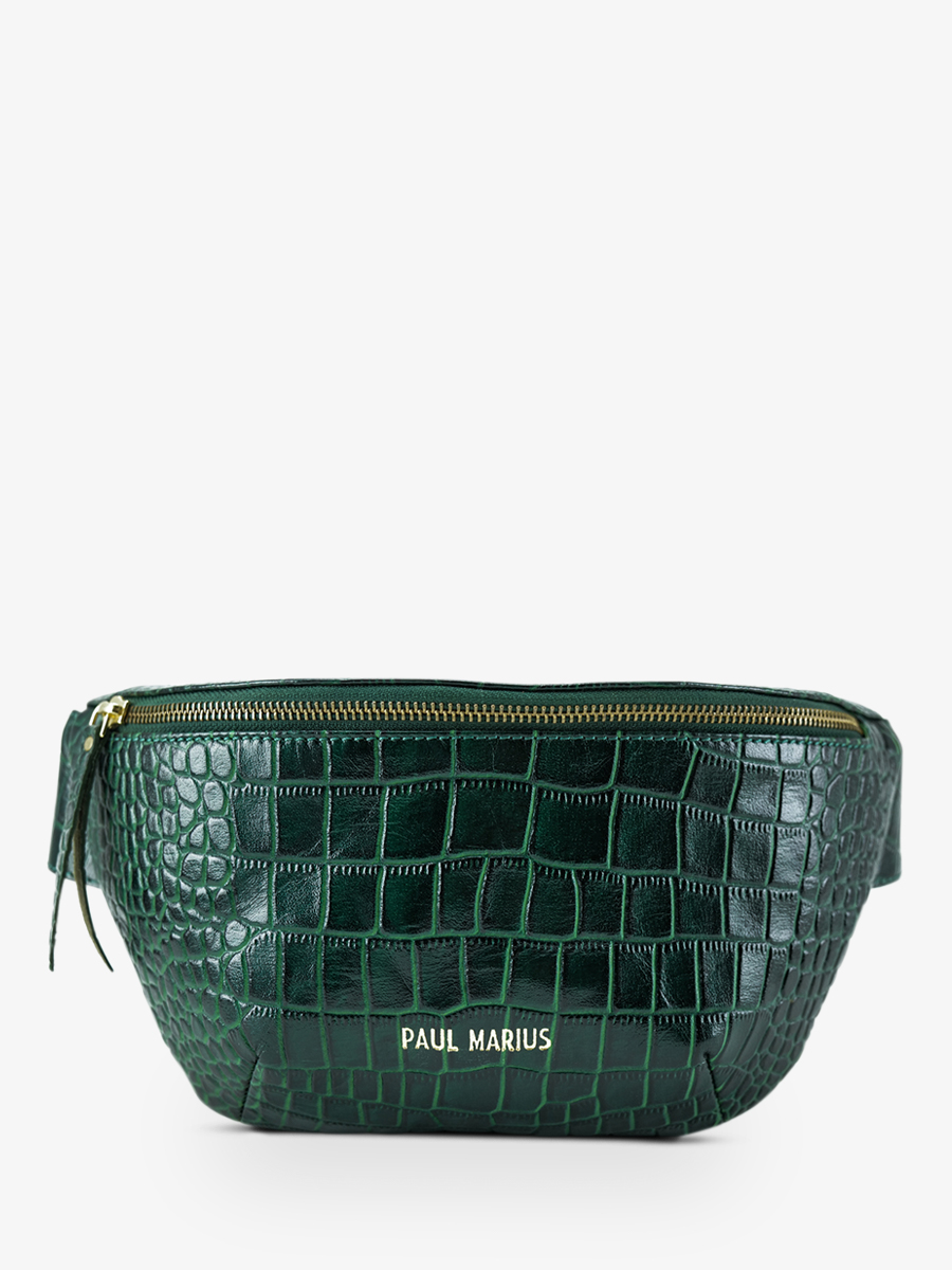 leather-fanny-pack-for-woman-dark-green-front-view-picture-labanane-alligator-malachite-paul-marius-3760125357270