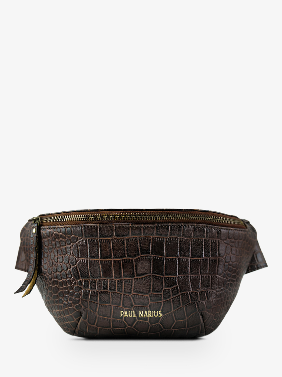 leather-fanny-pack-for-woman-dark-brown-front-view-picture-labanane-alligator-tigers-eye-paul-marius-3760125357386