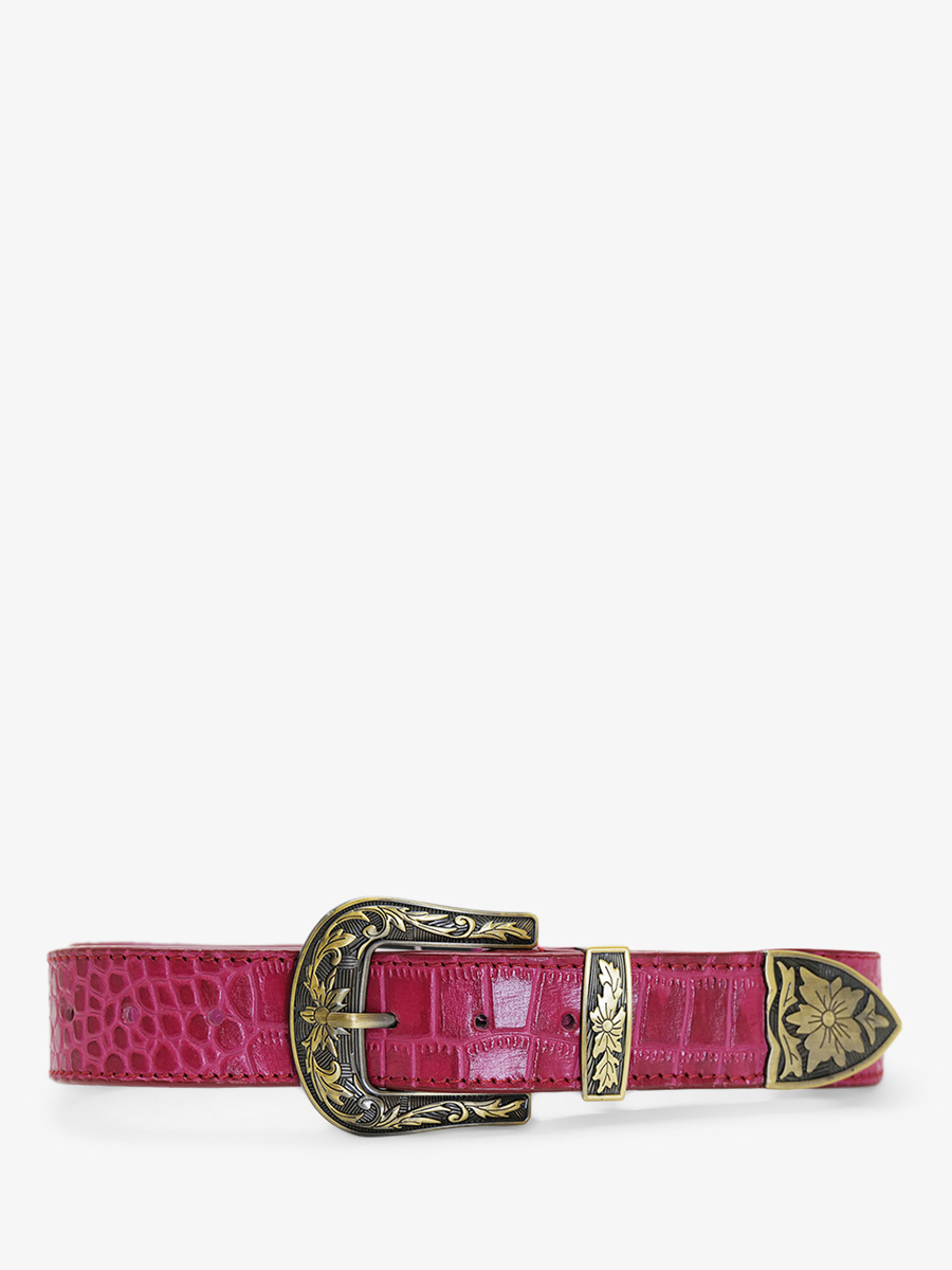 leather-belt-for-woman-pink-front-view-picture-laceinture-wetsern-alligator-tourmaline-paul-marius-3760125357140