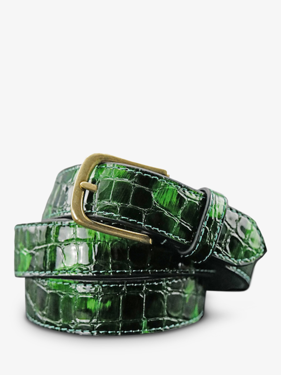 leather-belt-green-front-view-picture-laceinture-a-boucle-caiman-varnished-emerald-paul-marius-3760125347103