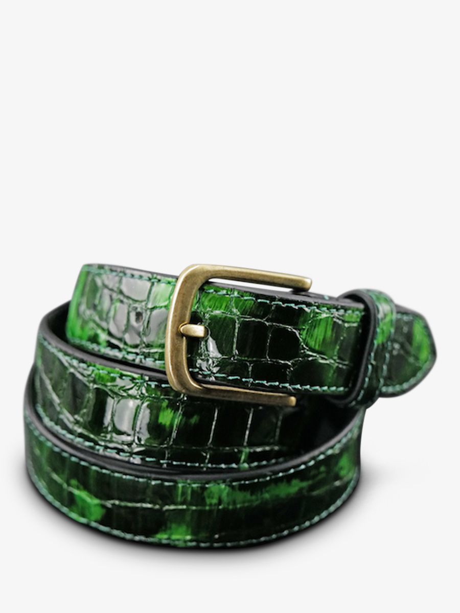leather-belt-green-side-view-picture-laceinture-a-boucle-caiman-varnished-emerald-paul-marius-3760125347103