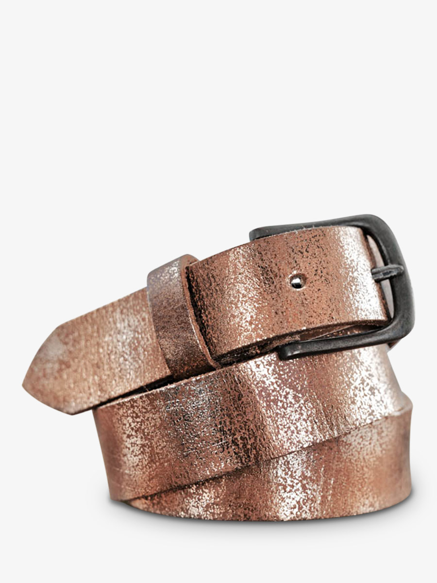 leather belt Gold Pink LaCeinture Boucle Sparkling Rose Gold PAUL MARIUS
