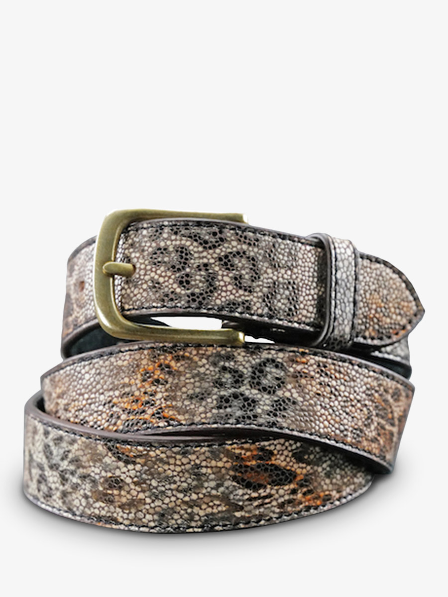 leather belt Brown LaCeinture a Boucle Ecailles de Leopard Light Brown PAUL MARIUS