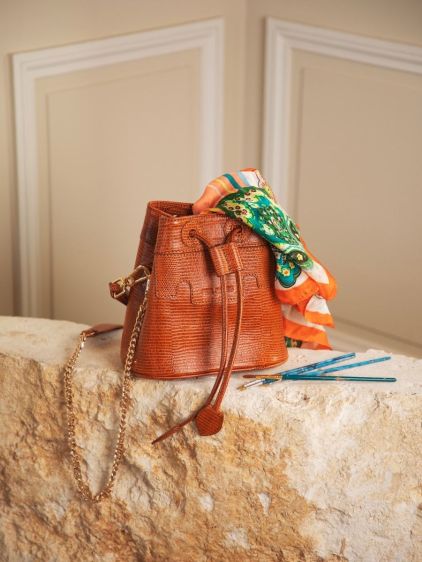 Brown Leather Bucket Bag for Women - Capucine XS 1960 Amber | PAUL MAR