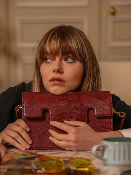 Red Leather Baguette Bag for Women - Gabrielle 1960 Garnet