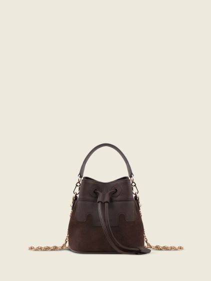 Brown Leather Mini Bucket Bag for Women - Capucine XS Chocolate | PAUL