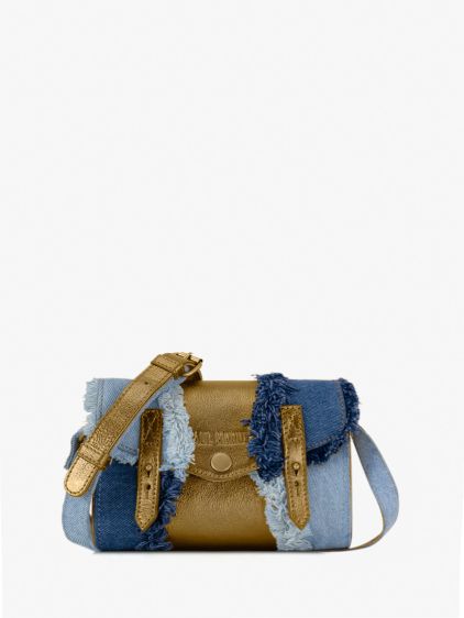 L'Indispensable Denim - sac porté épaule en cuir et jean femme