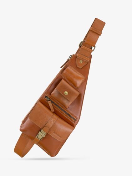 Brown Leather Shoulder Bag for Men - LeHolster Oiled Cognac | PAUL