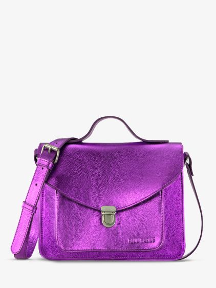 Purple Metallic Leather Handbag for Women - Mademoiselle George Bonbon