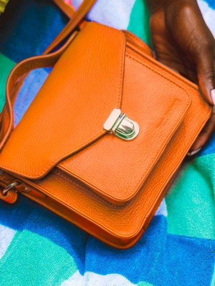 Orange Leather Mini Cross-body Bag for Women - Mademoiselle George XS  Sorbet Mango