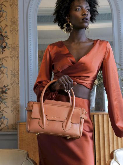 Brown Leather Handbag for Women Gisele S Art Deco Caramel PAUL MARIUS