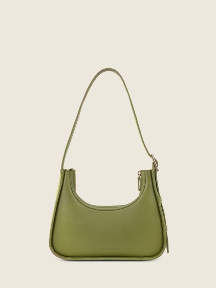 Green Leather Mini Baguette Bag for Women - Victoire XS Olive Green |