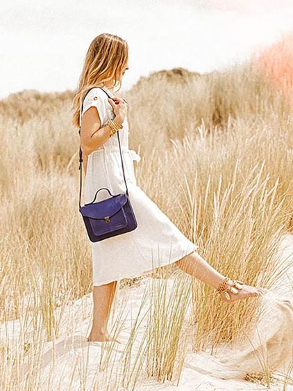 leather hand bag for woman Blue Mademoiselle George Egyptian Blue PAUL MARIUS