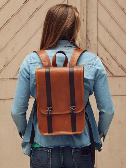 leather back-pack Brown,Purple - LeChampêtre Pampa Light Brown