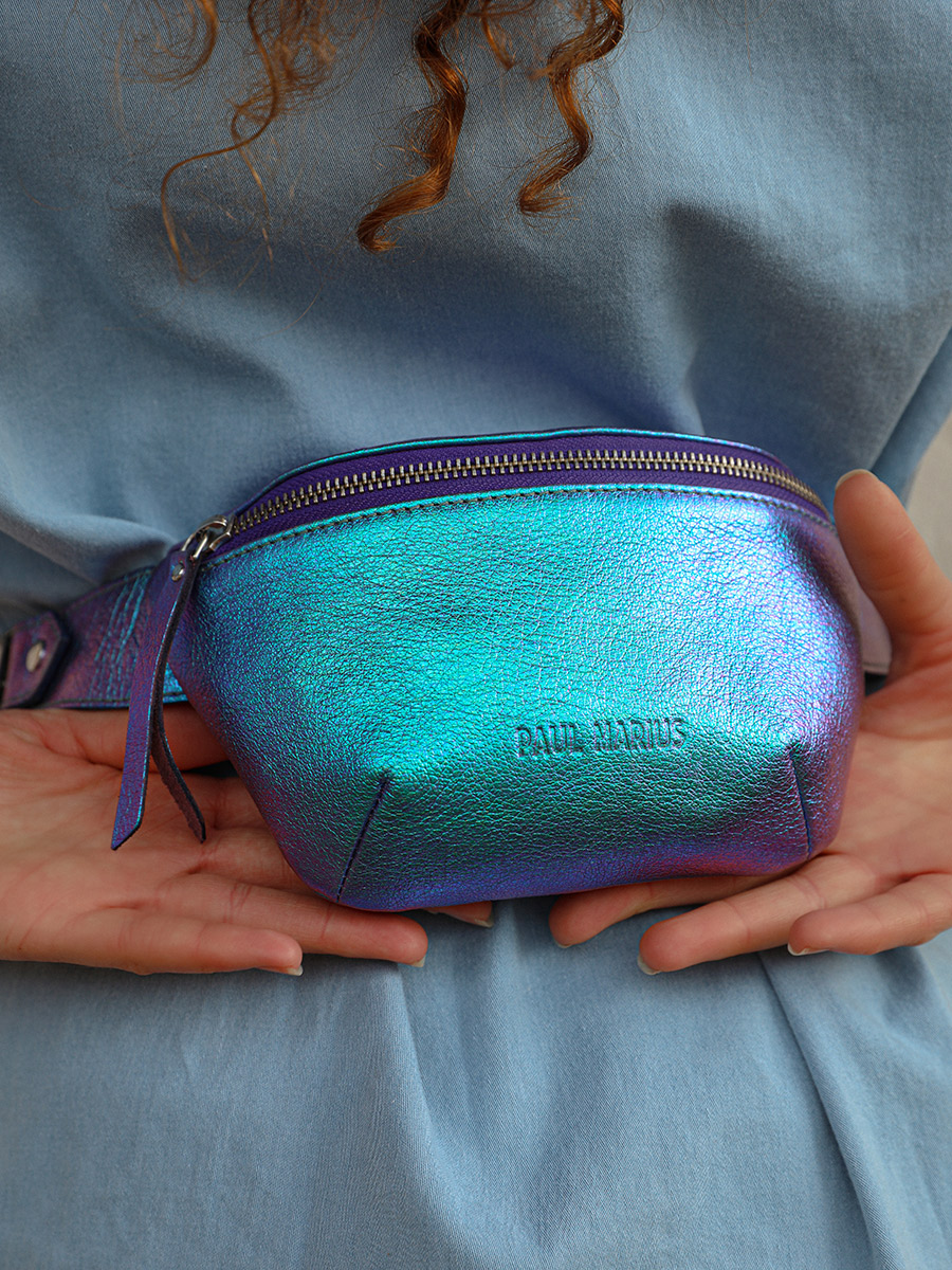 Blue Mini Leather Fanny Pack LaBanane XS Beetle PAUL MARIUS